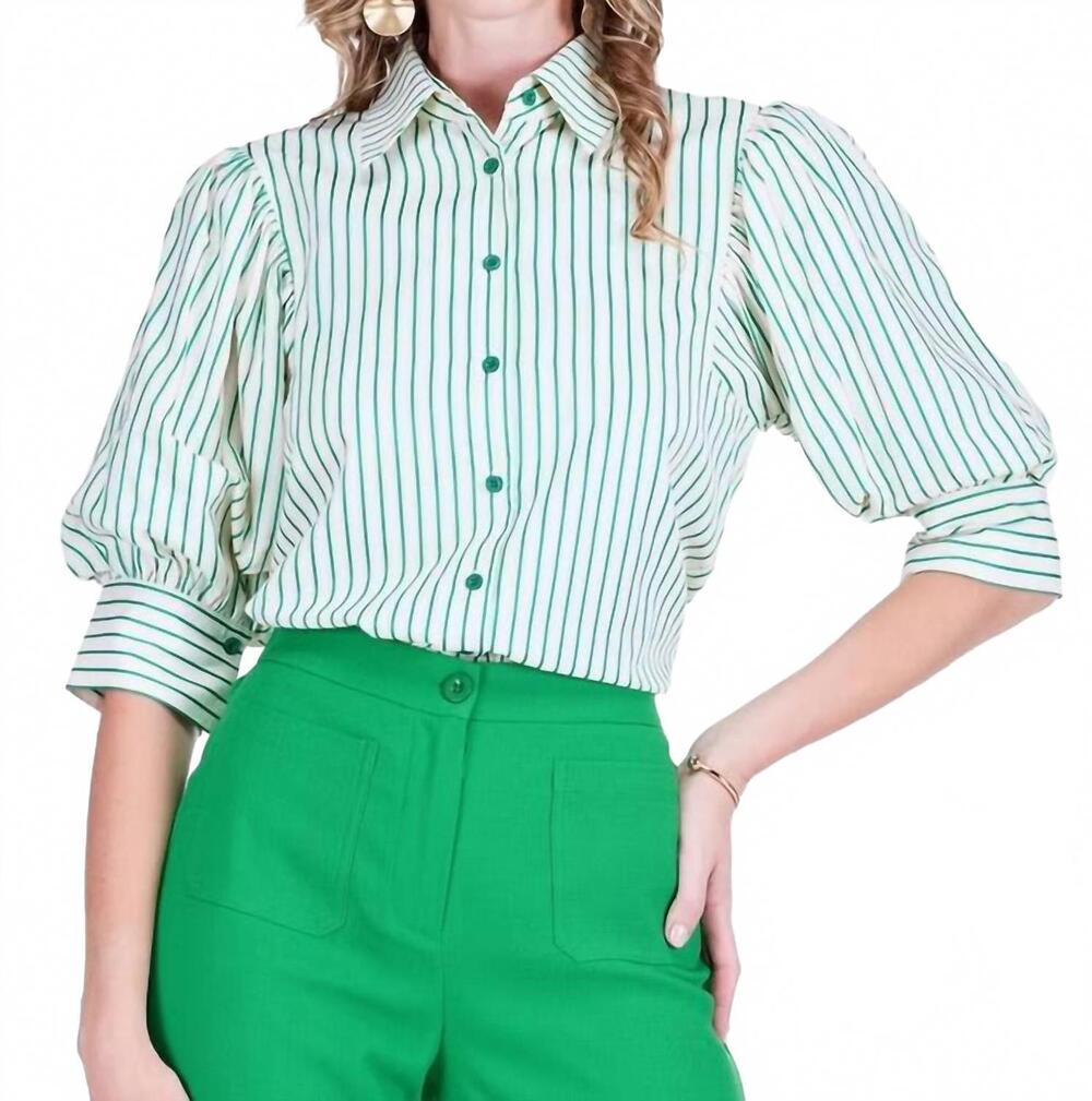 NEW JOY JOY stripe puff sleeve top in green